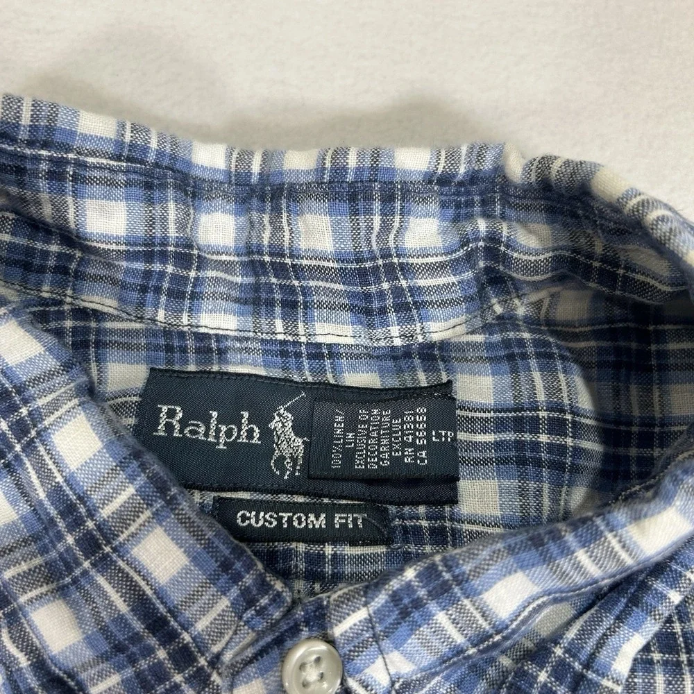 Polo Ralph Lauren Men's XL Blue Plaid 100% Linen Short Sleeve‎ Button Up Shirt - Picture 6 of 7
